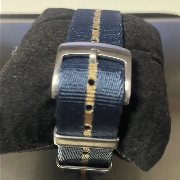 Timex Silver Dial Watch with Blue and Gold Nylon Strap - Picture 3 of 5